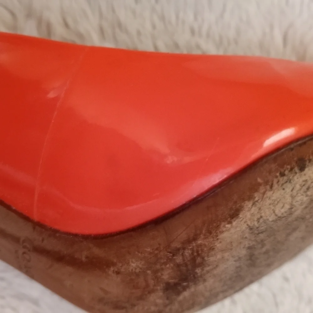 Coach Coral Orange Patent Leather Spring Summer Classic Vibrant Preppy Heel